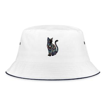 Surreale Katze mit Treppen – Optische Täuschung  - Bucket Hat - Weiß/Navy - Vorne