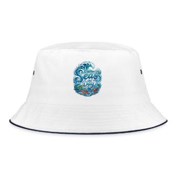 Sea the Day – Meereswellen und Meerestiere Design - Bucket Hat - Weiß/Navy - Vorne