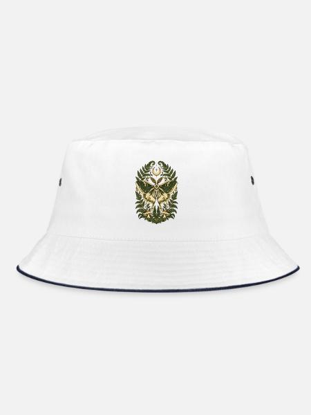 Nachtfalter mit Farn und Mond - Bucket Hat - Weiß/Navy