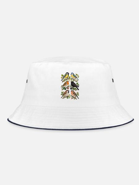 Gartenvögel auf kleinen Zweigen - Bucket Hat - Weiß/Navy