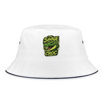 Wildes Krokodil in Grün im Grungelook - Bucket Hat - Weiß/Navy - Vorne