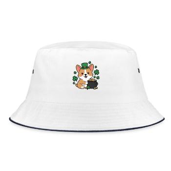 Niedliches Kawaii Corgi Leprechaun St. Patricks Shirt - Bucket Hat - Weiß/Navy - Vorne