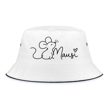 Maus Minimalist Line Art Mausi - Bucket Hat - Weiß/Navy - Vorne