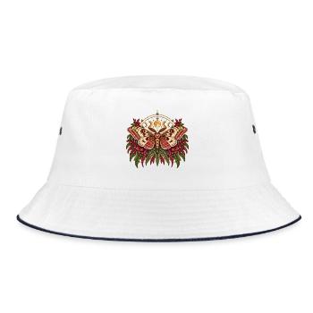 Mondmotte im Blütenkranz - Bucket Hat - Weiß/Navy - Vorne