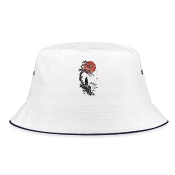 Roter Mond, Bonsai und Samurai - Bucket Hat - Weiß/Navy - Vorne