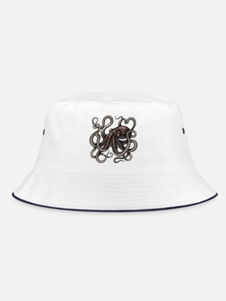 Oktopus im Vintage-Stil - Bucket Hat - Weiß/Navy
