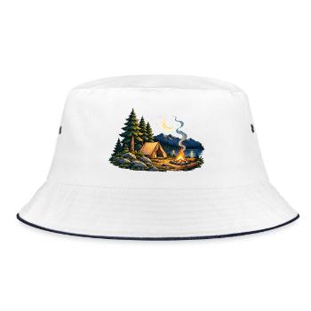 Midnight Camp – Magische Nacht am Bergsee - Bucket Hat - Weiß/Navy - Vorne
