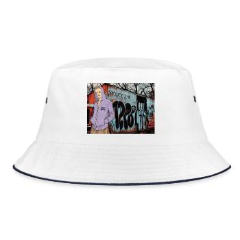 1200 Girl im Hoodie vor Straßengraffiti - Bucket Hat - Weiß/Navy - Vorne