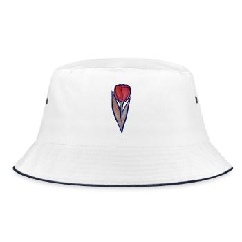 Kobalt-umrandete Aquarelltulpe - Bucket Hat - Weiß/Navy - Vorne