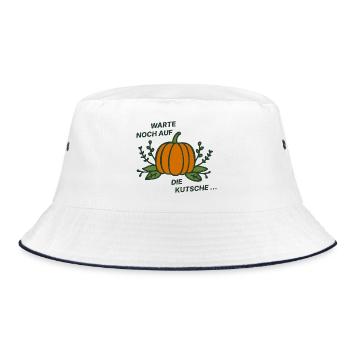 Warte noch auf die Kutsche - Kürbis - Bucket Hat - Weiß/Navy - Vorne