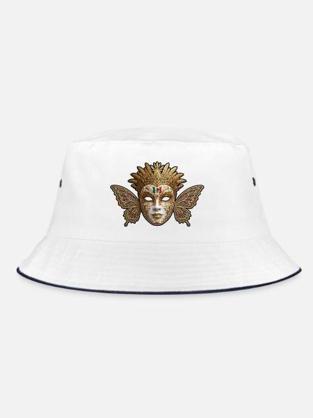 Goldgeflügelte Karnevalsmaske - Bucket Hat - Weiß/Navy