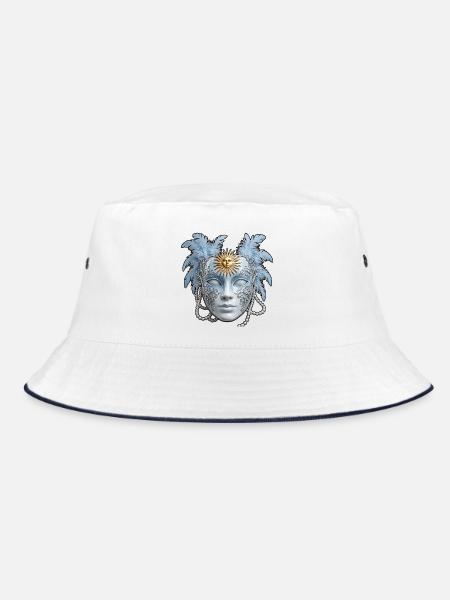 Blaue Venezianische Maske mit Sonne - Bucket Hat - Weiß/Navy