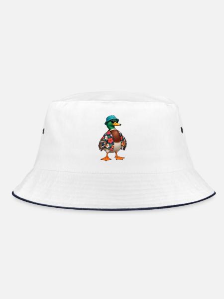 Hawaiianische Ferienente - Bucket Hat - Weiß/Navy