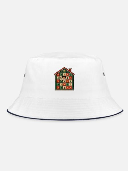 Hamster Adventskalender Retro Comic Haus T-Shirt - Bucket Hat - Weiß/Navy