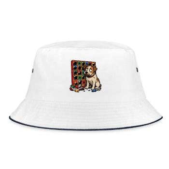 Hund Adventskalender Schokolade Comic T-Shirt - Bucket Hat - Weiß/Navy - Vorne