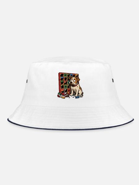 Hund Adventskalender Schokolade Comic T-Shirt - Bucket Hat - Weiß/Navy