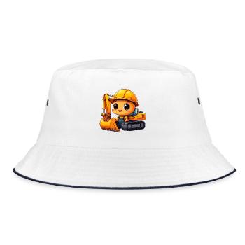 Kleiner Kawaii Bagger Bauarbeiter Helm T-Shirt - Bucket Hat - Weiß/Navy - Vorne