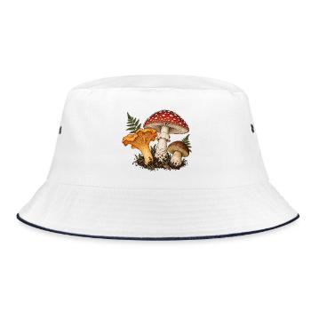 Pilztrio Naturmotiv - Bucket Hat - Weiß/Navy - Vorne