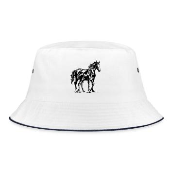 Pferd mit Fohlen - Bucket Hat - Weiß/Navy - Vorne