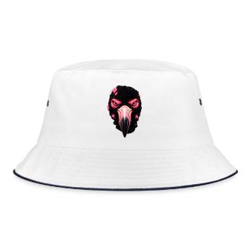 Flamingo mit Sturmhaube – Frecher Streetstyle - Bucket Hat - Weiß/Navy - Vorne