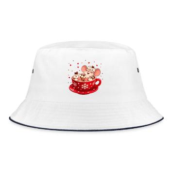 Maus badet im heißen Kakao  - Bucket Hat - Weiß/Navy - Vorne