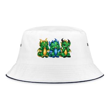 Drei weise Drachen – Nichts sehen hören sagen - Bucket Hat - Weiß/Navy - Vorne