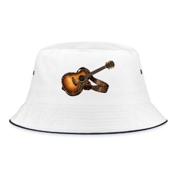 Akustikgitarre – Rustikale Vintage Musik Kunst - Bucket Hat - Weiß/Navy - Vorne