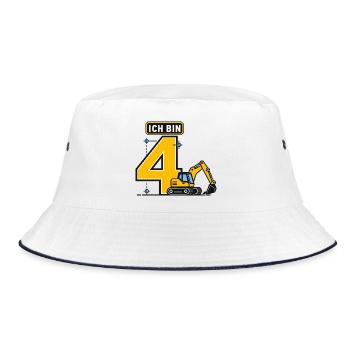 4. Geburtstag Bagger Baustelle - Bucket Hat - Weiß/Navy - Vorne