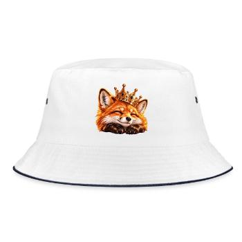 Königlicher Fuchs mit Krone - Bucket Hat - Weiß/Navy - Vorne