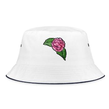 Rosa Pfingstrose auf schwarzer Seide - Bucket Hat - Weiß/Navy - Vorne