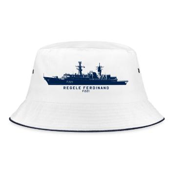 Regele Ferdinand F221 – Minimalistische Silhouette - Bucket Hat - Weiß/Navy - Vorne