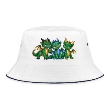 Drei süße Drachenbabys – Grüne Drachengeschwister - Bucket Hat - Weiß/Navy - Vorne