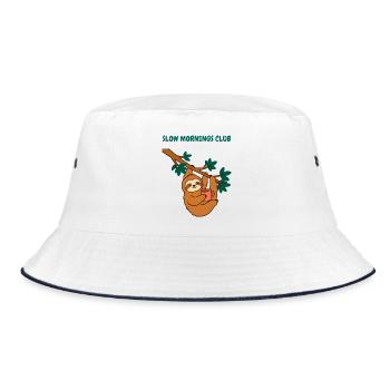 Slow Mornings Club Faultier Kaffee Lustiges Faules Tier - Bucket Hat - Weiß/Navy - Vorne