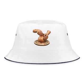 Hands Shaping Clay – Pottery Wheel Art - Bucket Hat - Weiß/Navy - Vorne