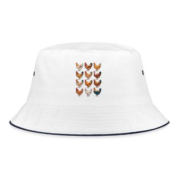 Lebendiges Hennen-Mosaik-Huhn - Bucket Hat - Weiß/Navy - Vorne