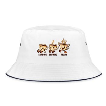 Aufbrühbereite Retro-Kaffeetassen werden geladen - Bucket Hat - Weiß/Navy - Vorne