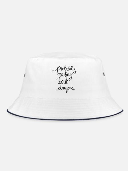 Reading About Dragons - Design für Buchliebhaber - Bucket Hat - Weiß/Navy