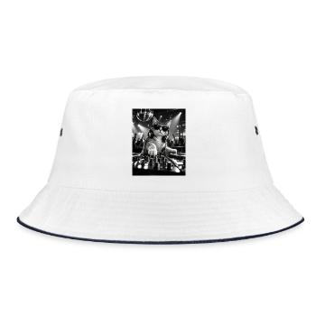 Katze DJ mit Plattenspieler Minimal Techno - Bucket Hat - Weiß/Navy - Vorne