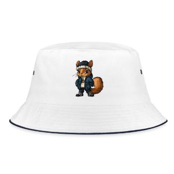 Eichhörnchen mit Winterjacke und Mütze - Bucket Hat - Weiß/Navy - Vorne