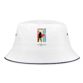 18 Geburtstag Mädchen Superheldin Geschenk Vintage - Bucket Hat - Weiß/Navy - Vorne