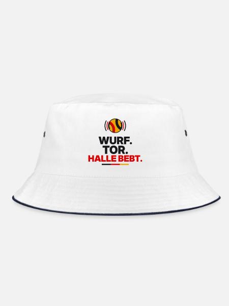 Wurf. Tor. Halle bebt. - Bucket Hat - Weiß/Navy