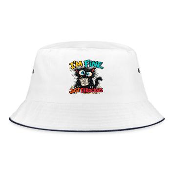 Mean Cat – Alles spielt - Bucket Hat - Weiß/Navy - Vorne