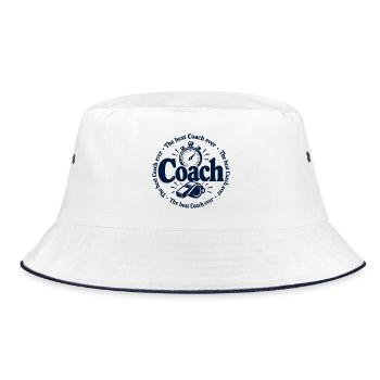 Coach - Trainer - Training - Sport - Gym - Sportle - Bucket Hat - Weiß/Navy - Vorne