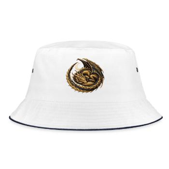 Goldfarbener Monddrache - Bucket Hat - Weiß/Navy - Vorne
