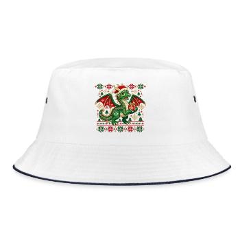 Weihnachtsdrachen Strickheld - Bucket Hat - Weiß/Navy - Vorne