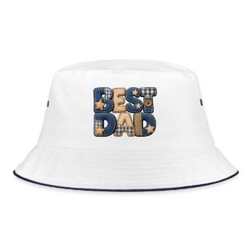 Best Dad – Papa Geschenk im 3D Patchwork Jeans - Bucket Hat - Weiß/Navy - Vorne