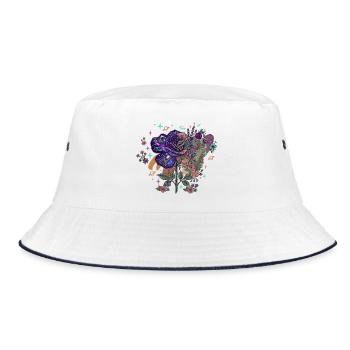 Kosmischer Rosennebelstrauß - Bucket Hat - Weiß/Navy - Vorne