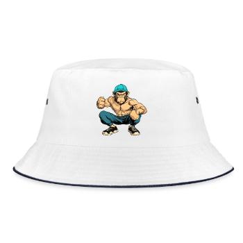 Fitness Affen - Bucket Hat - Weiß/Navy - Vorne