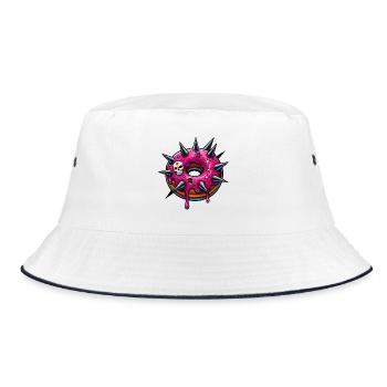 Punk Donut mit pinker Glasur und Totenköpfen - Bucket Hat - Weiß/Navy - Vorne