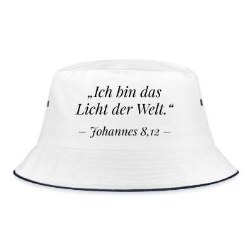 Johannes 8,12 Bibelvers: Ich bin das Licht - Bucket Hat - Weiß/Navy - Vorne